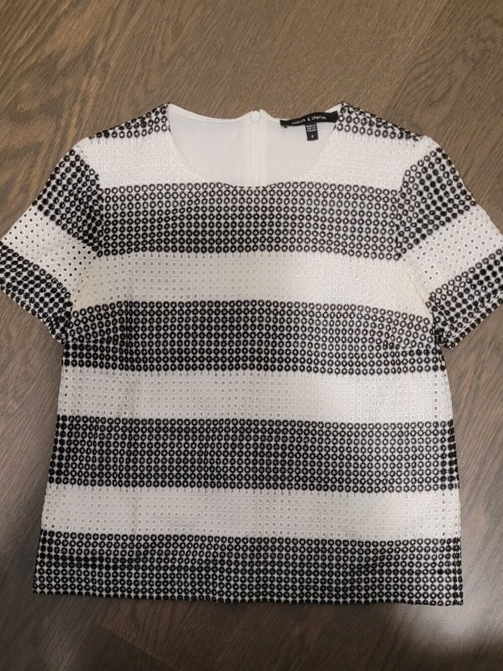 Judith & Charles Black/White Striped Eyelet Blouse